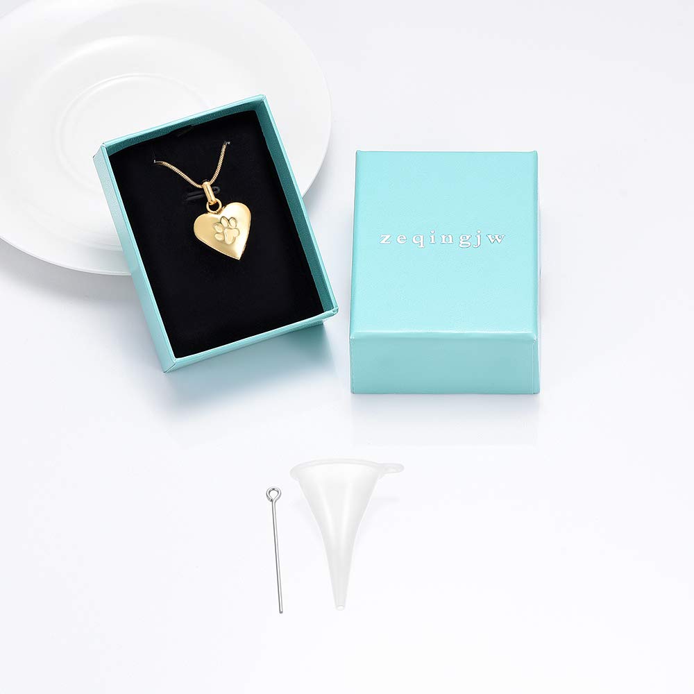 Zeqingjw Pet Cremation Jewelry For Ashes Pendant Paw Print Pet Heart Urn Necklace Memorial Keepsake Jewelry For Pet/Dog'S/Cat'S Ashes (Gold)