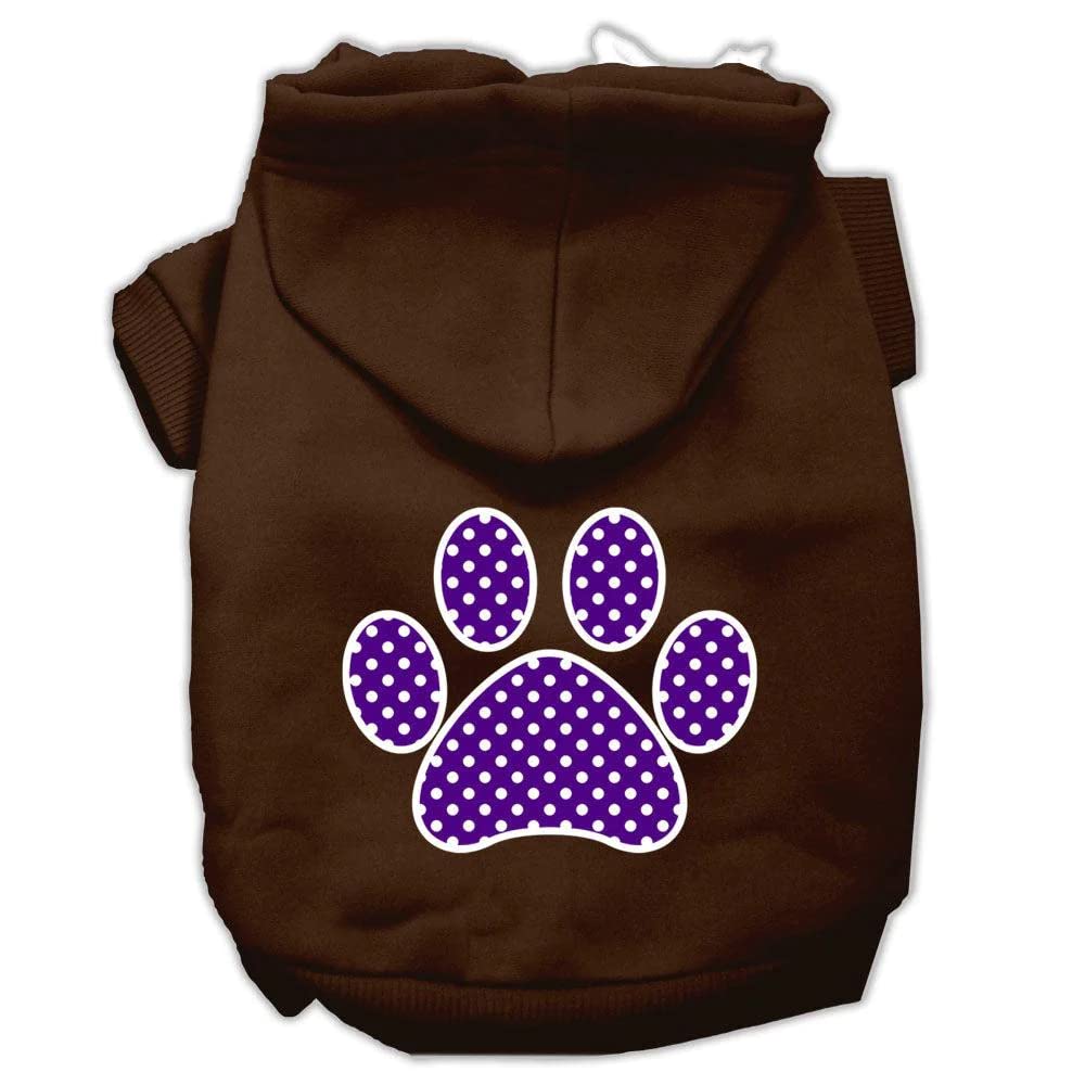 Pet, Dog & Cat Hoodie Screen Printed, 'Purple Swiss Dots Paw' Baby Blue Lg (10-14 Lbs.)