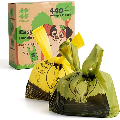 Yorja Tie Handles Dog Poop Bags, 440 Pet Waste Bags, Thick And Strong 100% Leak-Proof Easy Tie Up Doggy Bags