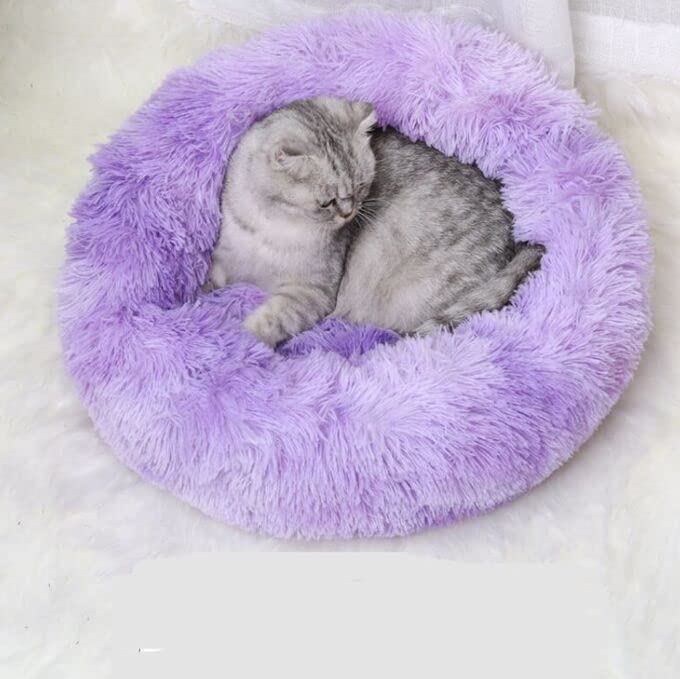 Large Cat Beds For Indoor Cats - Dog Beds For Small Medium Dogs, Large Cat Bed Washable 24 Inches, Anti Anxiety Round Fluffy Plu