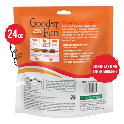 Good n Fun Triple Flavored Rawhide Kabobs for Dogs 36 Count (Pack of 12)