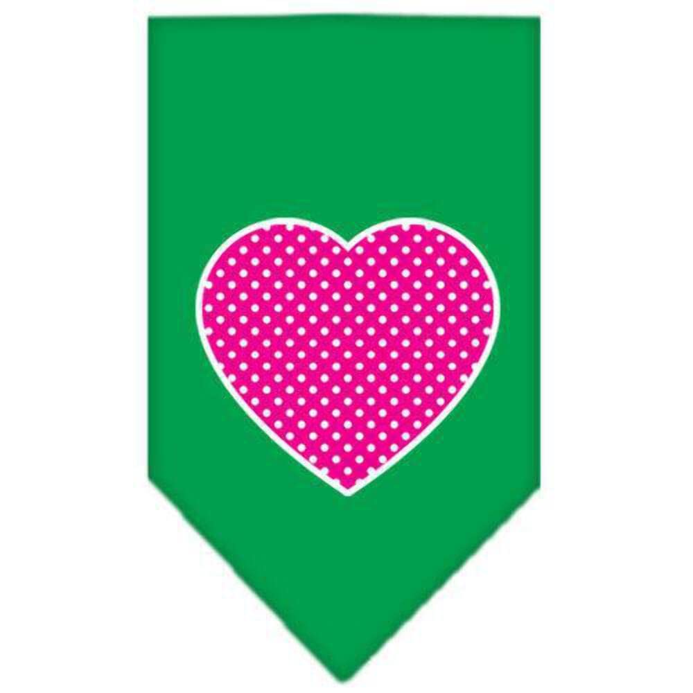 Pet and Dog Bandana Screen Printed, &quot;Pink Swiss Dot Heart&quot; Emerald Green Small