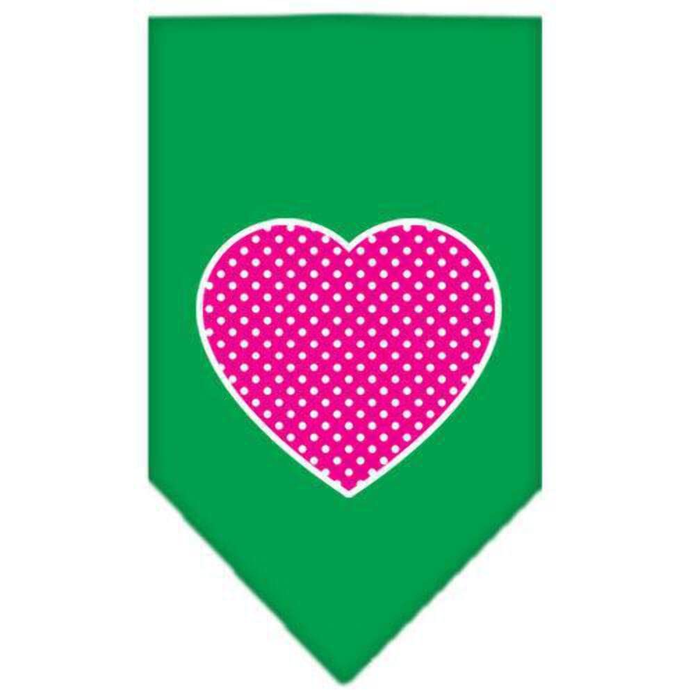 Pet and Dog Bandana Screen Printed, Pink Swiss Dot Heart Emerald Green Large