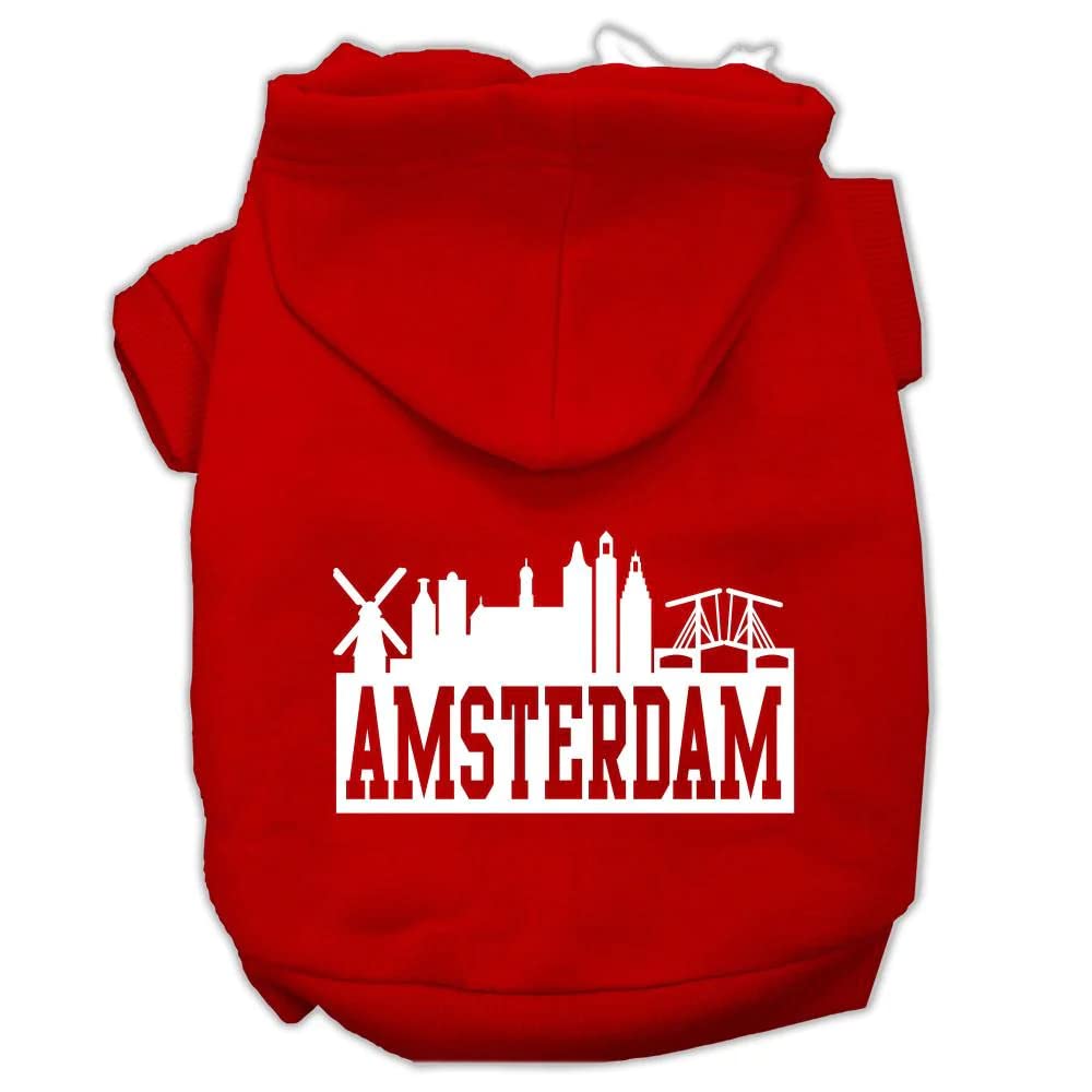 Pet, Dog & Cat Hoodie Screen Printed, &quot;Amsterdam Skyline&quot; Red XL (14-20 lbs.)