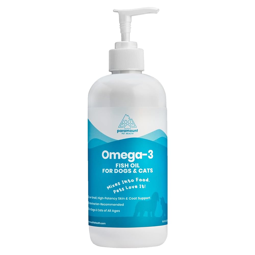 Wild-Caught Omega 3 Fish Oil for Dogs & Cats, Liquid EPA DHA Supplement for Skin, Coat, Joints & Heart, Low-Odor Omega 3 Drops f