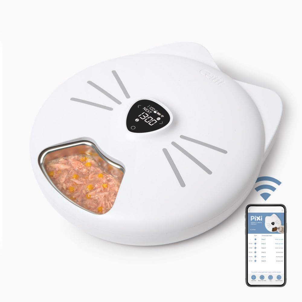 Catit PIXI Smart 6-Meal Feeder - Automatic Cat Feeder with App Control, Stainless Steel Tray, Custom Schedule, Ice Packs, for Dr