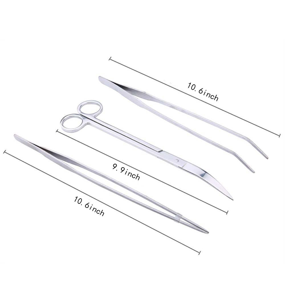 Aquarium Tweezer Set - Feita Long Stainless Steel Curved & Straight Aquarium Feeding Tweezers Scissors Maintenance Tools Kit (3 Pcs)