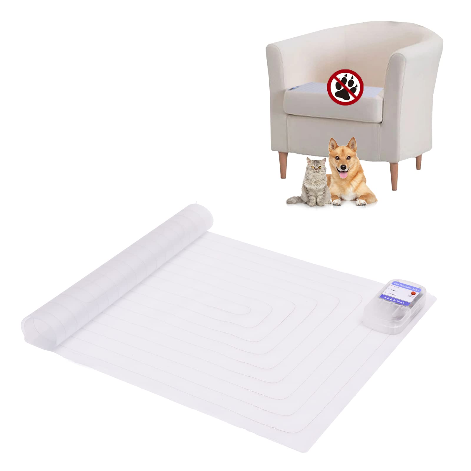 Seerway Scat Pet Shock Mat Indoor, Safe Shock Training Pads For Dogs And Cats, Electric Repellent Mat Keeps Pets Off Couch, Sofa, Counter Top, 3 Training Modes, 30'X16' Rectangular, Battery Operated