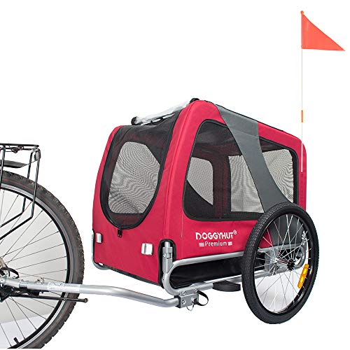 Doggyhut?Premium Xl Pet Bike Trailer For Large Dog Or Multiple Small Dogs, Up To 100 Lbs,Dog Bicycle Carrier,Low Center Of Gravity,Easy Folding Frame Cart (Red)