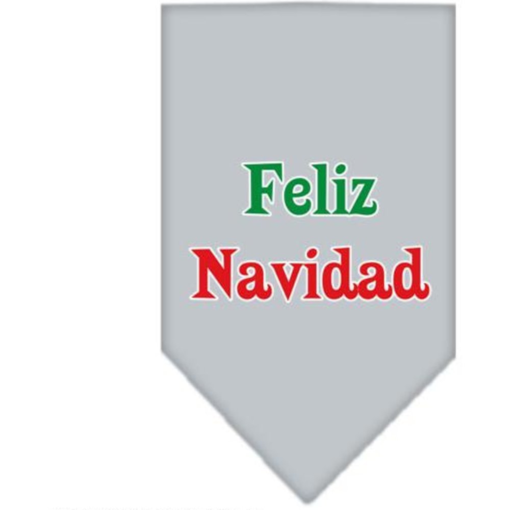 Christmas Pet and Dog Bandana Screen Printed, &quot;Feliz Navidad&quot; Grey Large