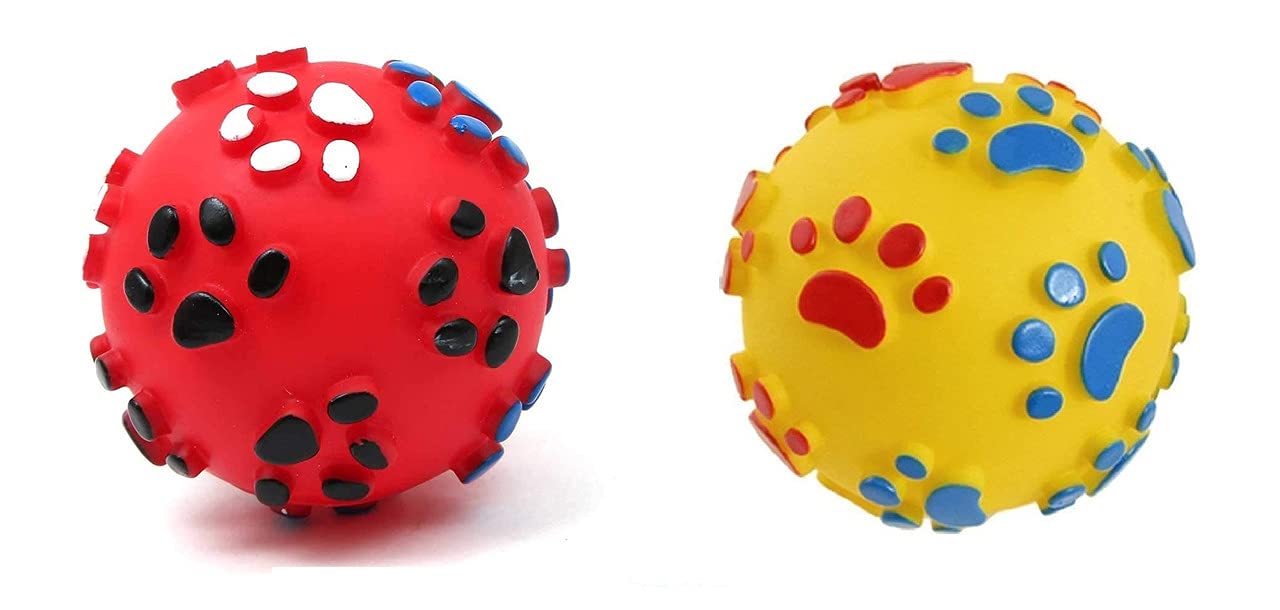 Rvpaws Dog Chew Toys Dog Puppy Cat Pet Paw Print Squeaker Chew Sound Ball Playing Toy Toys Dog Teething Dog Balls Pet Rubber Spi