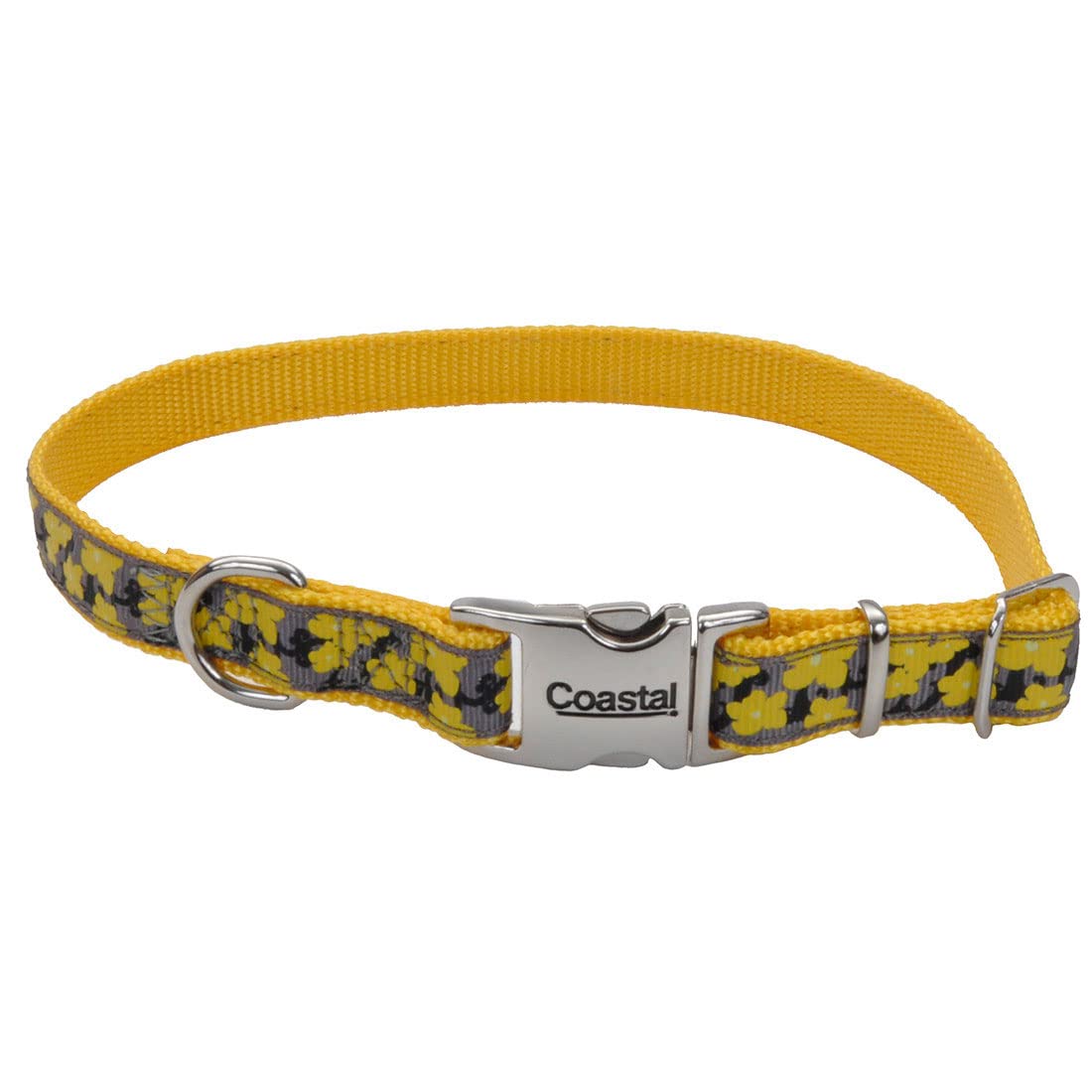 Coastal Pet - Ribbon - Adjustable Dog Collar With Metal Buckle, Yellow Buttercup, 5/8' X 12'-18'
