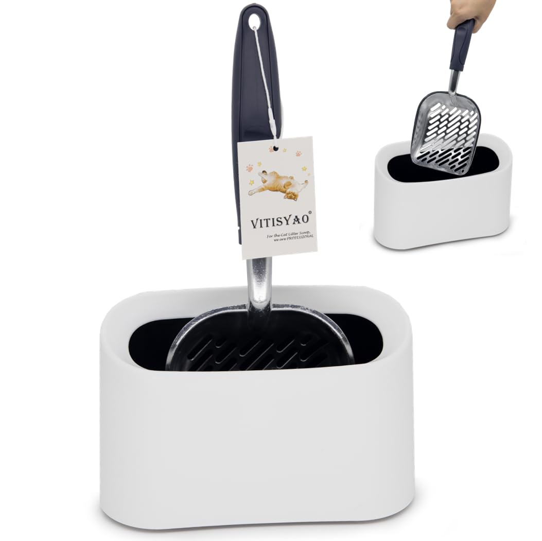 Vitisyao Heavy-Duty Cat Litter Scoop With Holder, Aluminium Cat Scoop Captures All Clumps, Kitty Metal Scooper, Cat Caddy For Li