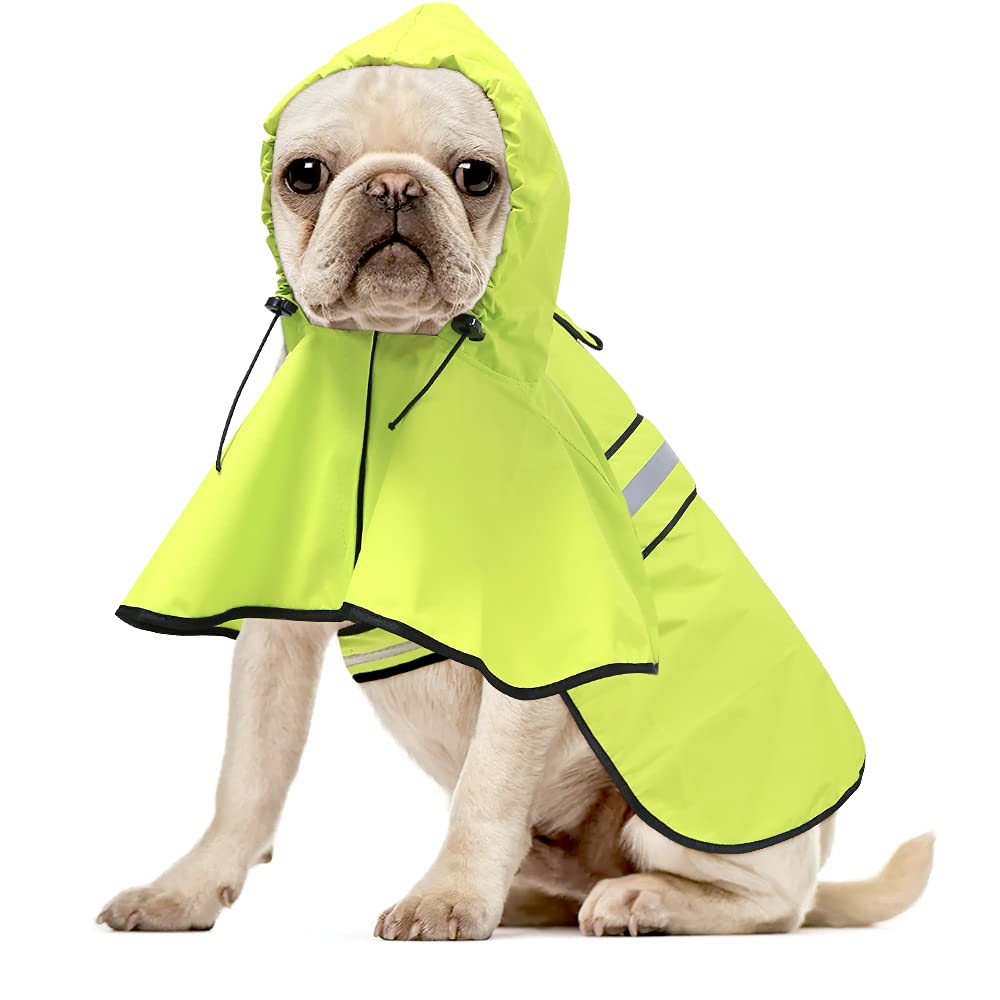 Ezierfy Waterproof Dog Rain Coat - Adjustable Hooded Dog Rain Jacket Raincoat, Reflective Lightweight Dog Slicker Poncho Raincoats (Neon Green, Medium)