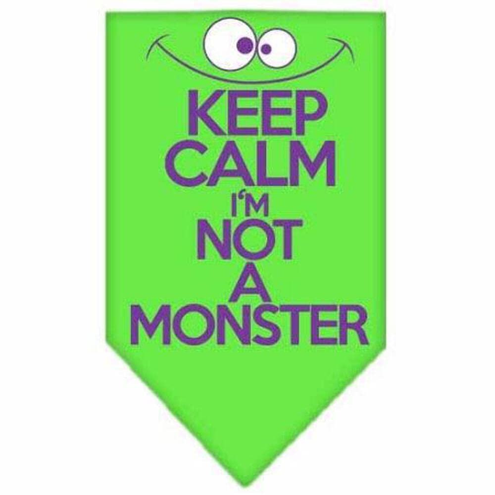 Pet and Dog Bandana Screen Printed, "Keep Calm, I'm Not A Monster" Lime Green Large