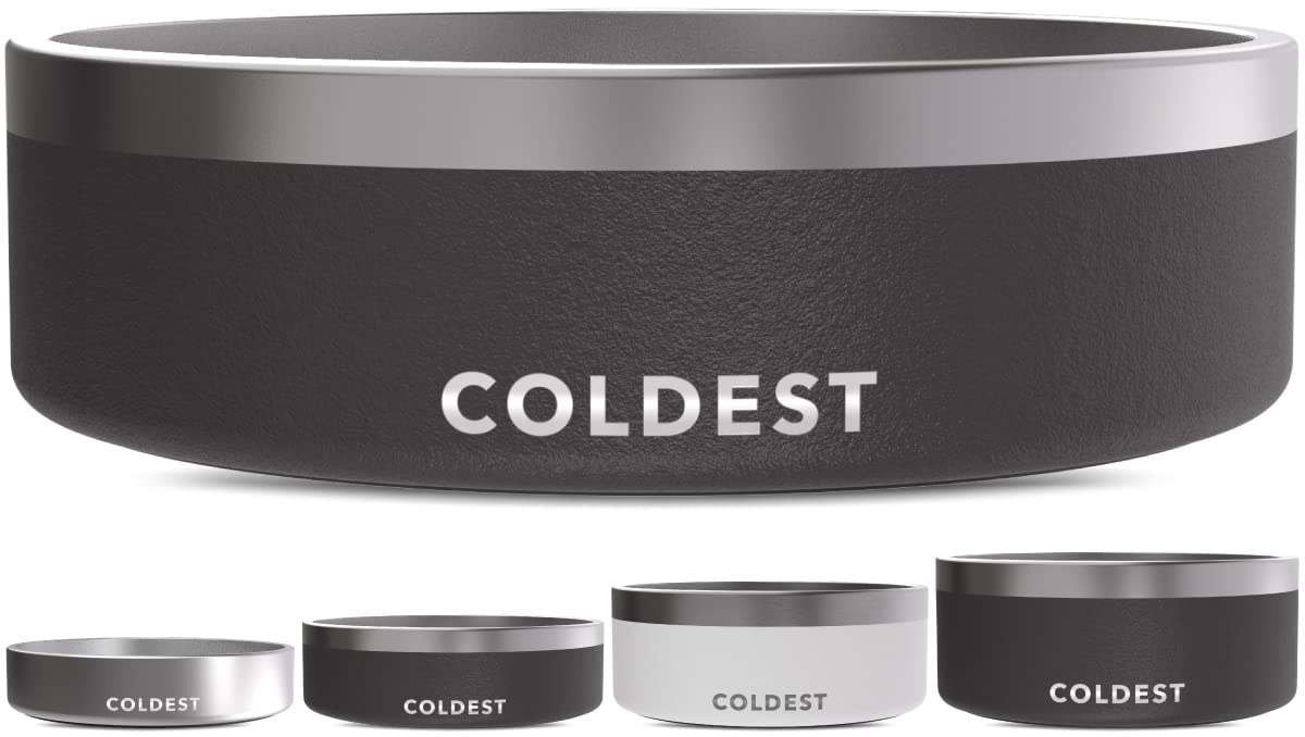 Coldest Dog Bowl - Anti Rust Metal & Non Slip Dog Bowls Large, Spill Proof Heavy Duty 3 Layers Insulated Dog Bowl - Food And Water Bowl For Dogs, Cats & Pets, Dishwasher Safe (42 Oz, Stealth Black)