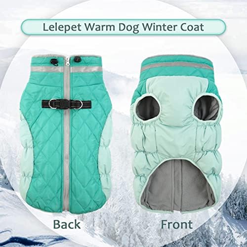 LeLePet Fleece Vest Jacket for Large Dogs - Waterproof, Windproof, Reflective - Neo Mint, 35-85 lbs