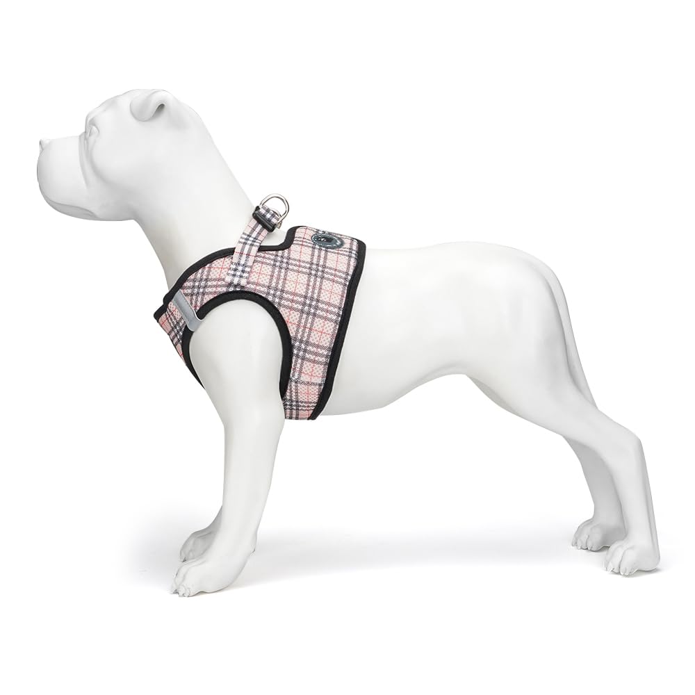 Ecobark Step In Dog Harness - Eco-Friendly Small Breed Dog Harnesses For Small And Medium Breed Dogs - Reflective And Adjustable Body Halter Vest - Soft Mesh Toy Breed Harness (Beige Plaid, Large)