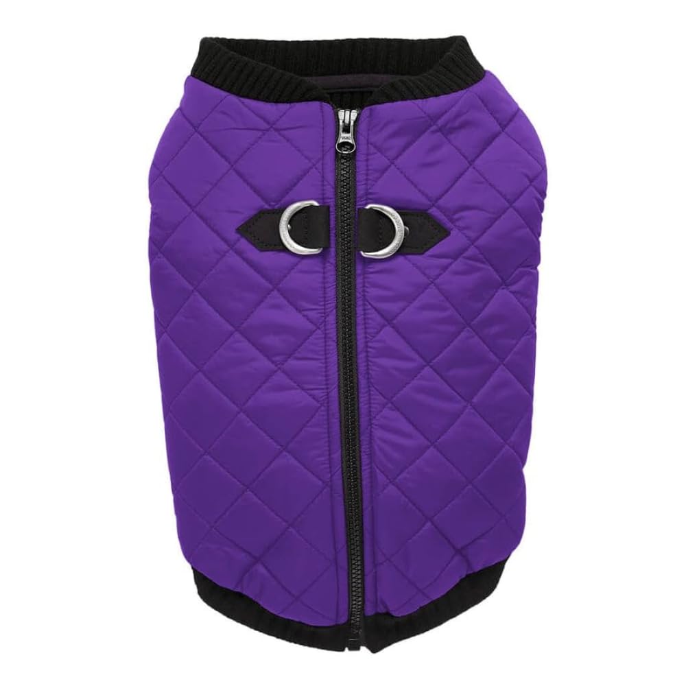 Gooby Fashion Vest Dog Jacket - Violet, Medium - Warm Zip Up Bomber Vest with Dual D Ring Leash - Winter Water Resistant Small D