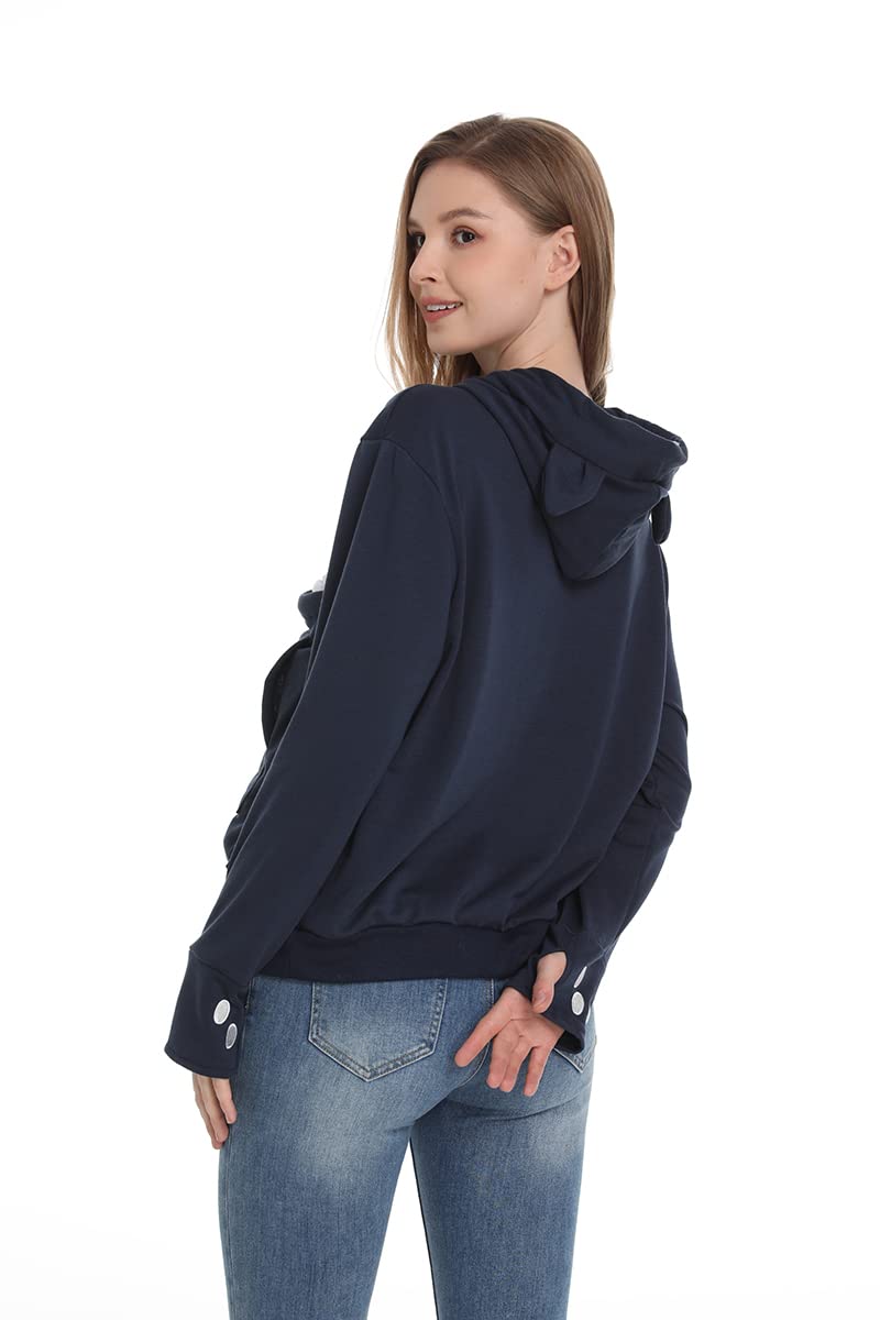 Linyuchen Cat Dog Pouch Hoodie Large Pet Pouch Sweatshirt Puppy Kitten Holder Carrier Pullover Shirt Unisex Hoodies Dark Blue