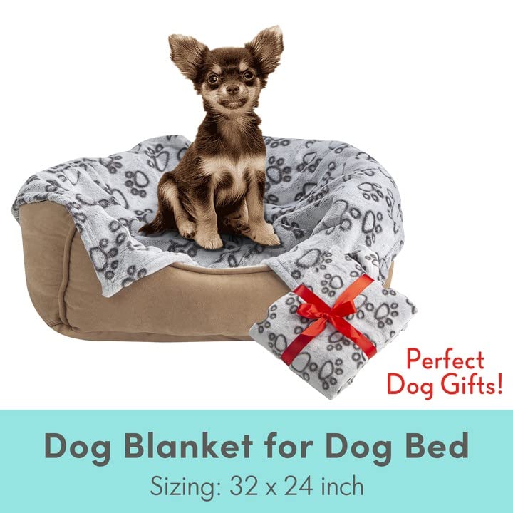 Stuffed Premium Soft Dog Blanket, with Flannel Grey Cute Paw Print, 24 * 32 inches, Cat Blanket Puppy Pads Supplies Dog Products