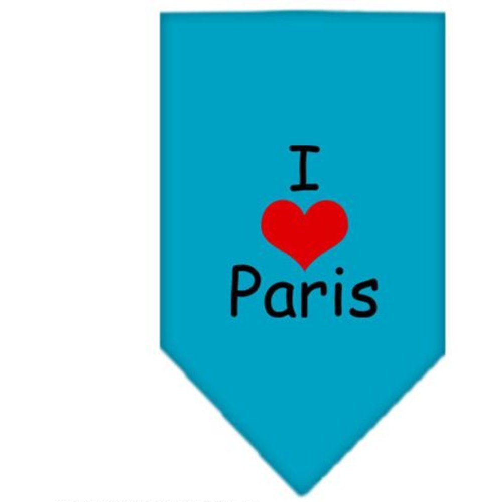 Pet and Dog Bandana Screen Printed, &quot;I Love Paris&quot; Turquoise Small