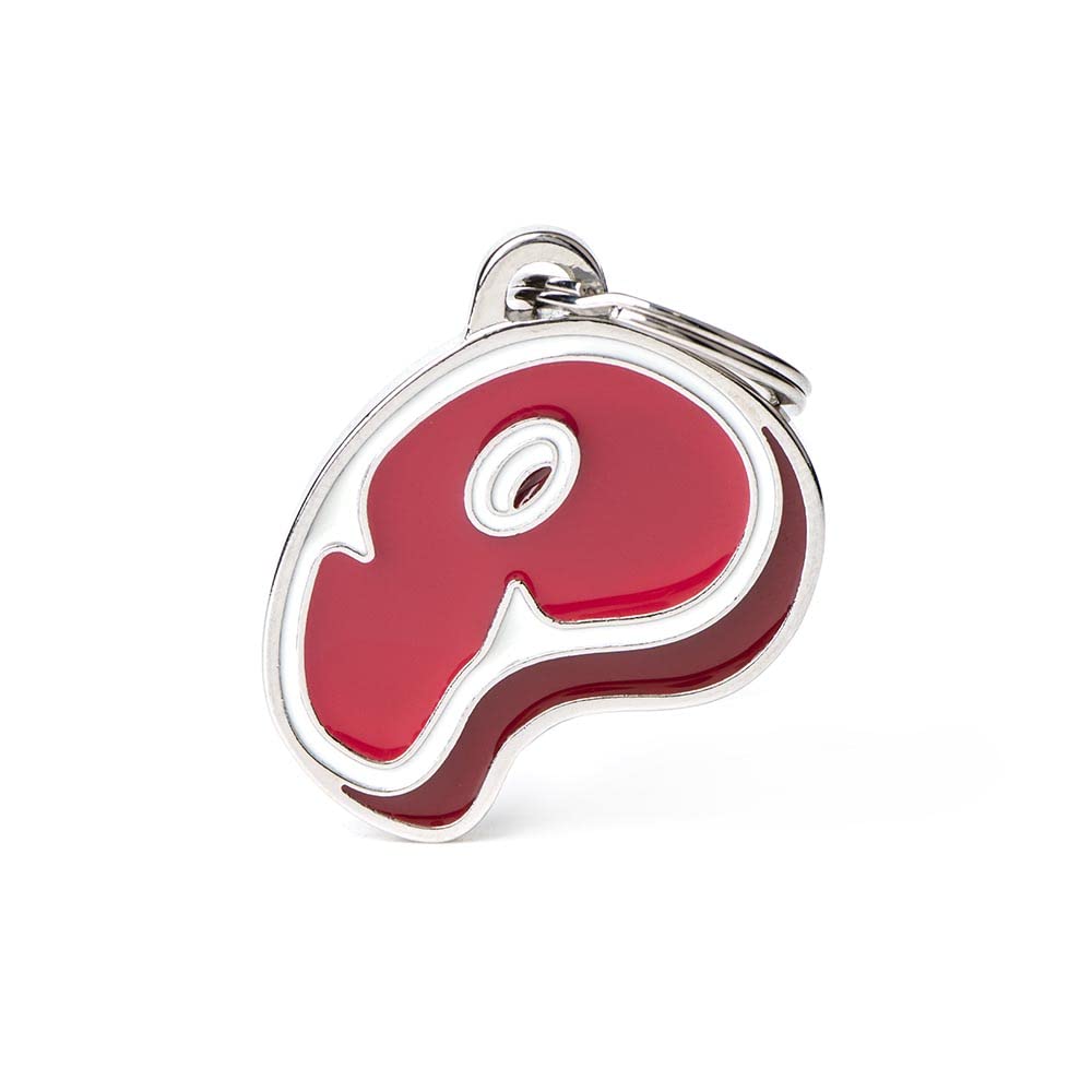 My Family Personalized Pet ID Tag Made in Italy, Steak, Free Engraved Dog Tag, Hand Enameled Metal, Food Collection