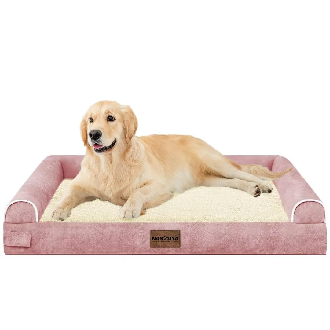 Large Dog Bed Orthopedic Washable: Beds Bolster Xl Bed Big Xlarge Dogs Memory Foam Sofa Couch Waterproof Removable Cover - Pink