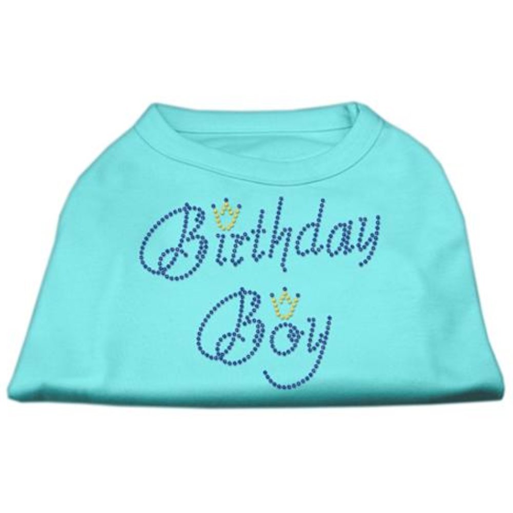 Mirage Pet Products 8-Inch Birthday Boy Rhinestone Print Shirt for Pets, X-Small, Aqua