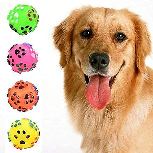 RvPaws Paw Print Ball Toy Sound Squeaky Squeaker Dog Cat Chew Interactive Ball Squeak Playing Toy(1pcs)
