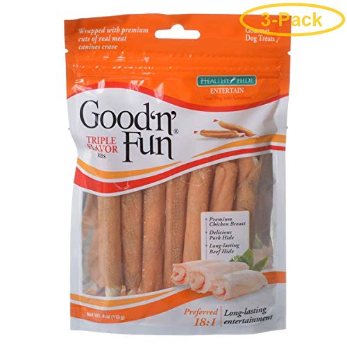 Healthy Hide Good n Fun Triple-Flavor Twists - Beef, Pork & Chicken Regular - 6 Pack - Pack of 3