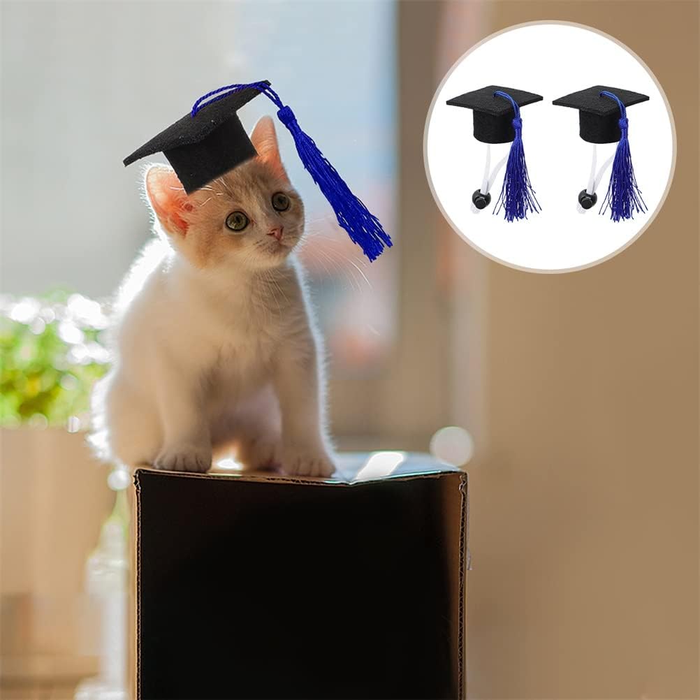Luozzy 5 Pcs Graduation Caps Small Dog Graduation Hats With Blue Tassel 2024 Graduation Pet Costume Accessory For Dogs Cats