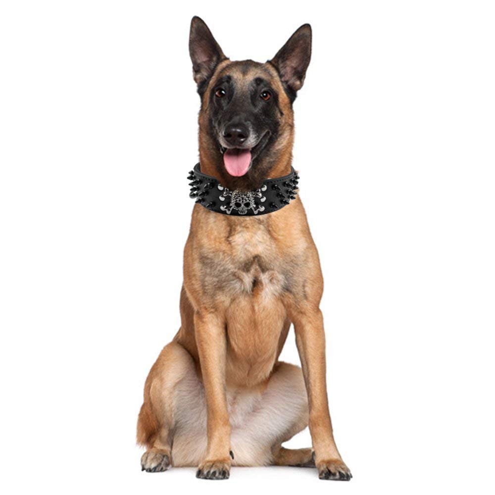 Serijoars Spiked Studded Dog Collar, PU Leather, Adjustable for Medium/Large Pets, Leopard2