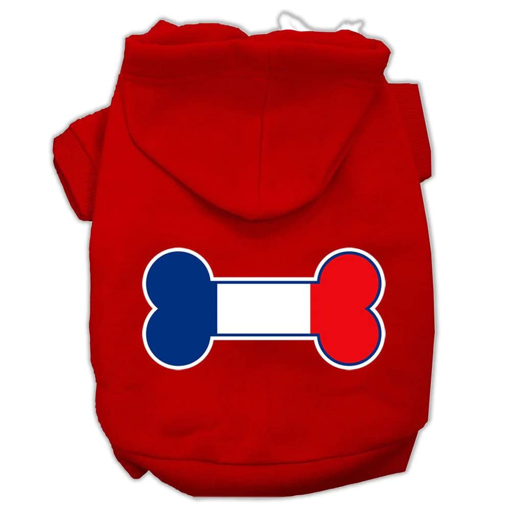 Mirage Pet Products Bone Shaped France Flag Screen Print Pet Hoodies, X-Large, Red