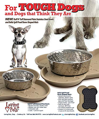 Loving Pets Diamond Plated Dog Bowl With Non-Skid Bottom, 5-Quart, Silver