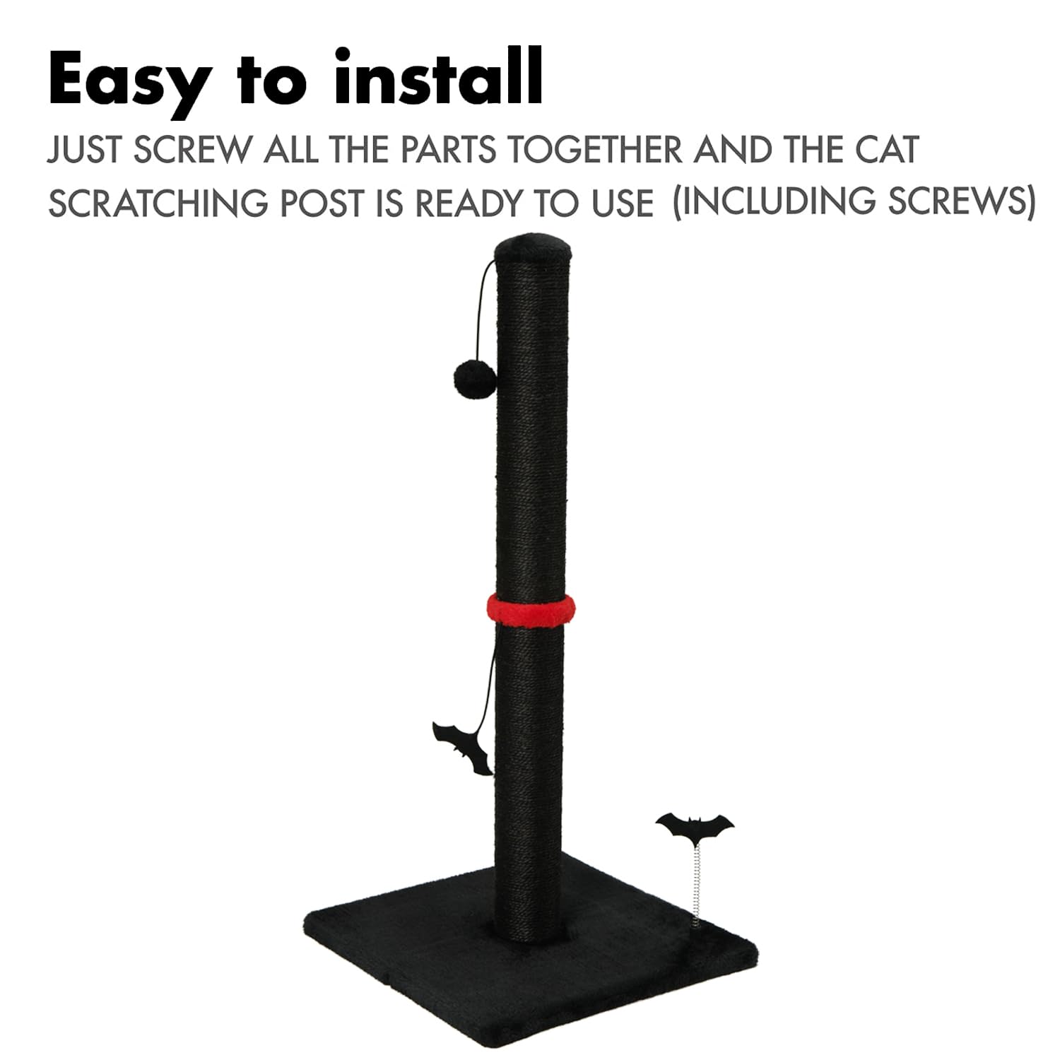 Mecool Cat Scratching Post Premium Sisal Scratch Posts With Hanging Ball Vertical Scratcher For Indoor Cats And Kittens,Black