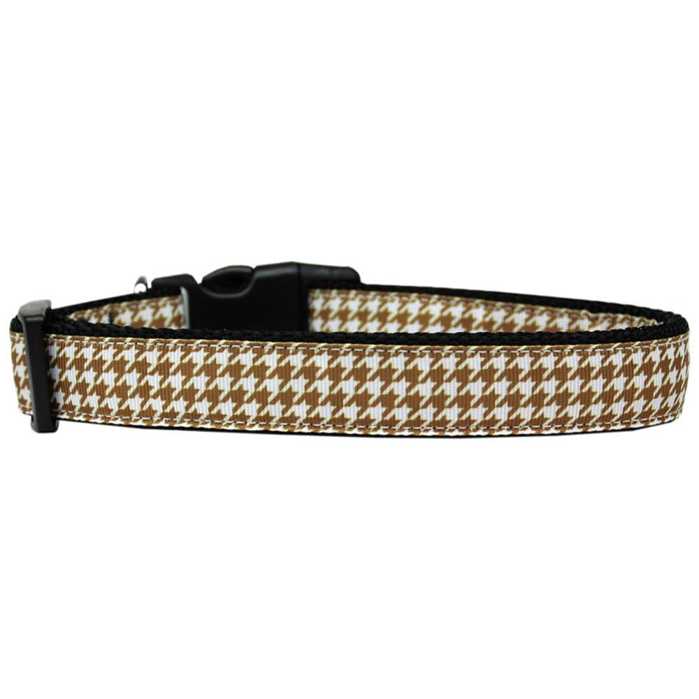 Pet Dog & Cat Nylon Collar or Leash, &quot;Houndstooth Brown&quot; XS Collar