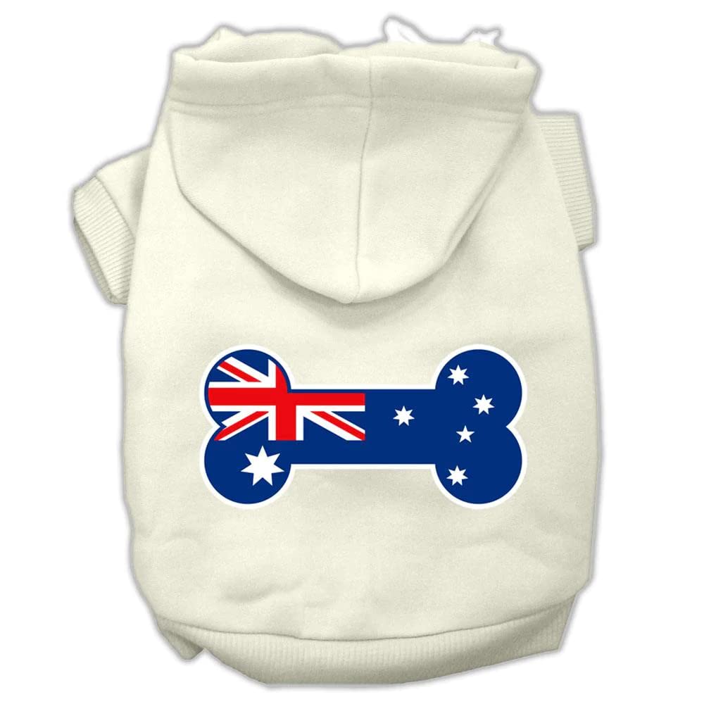 Pet Dog & Cat Hoodie Screen Printed, 'Bone Shaped Australian Flag' Cream Xl (14-20 Lbs.)