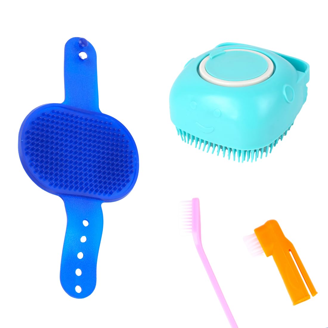 Pet Grooming Brush Set for Dogs, Soft Silicone and Plastic Construction, Blue and Turquoise Colors, MultiPurpose Dog Bath and M
