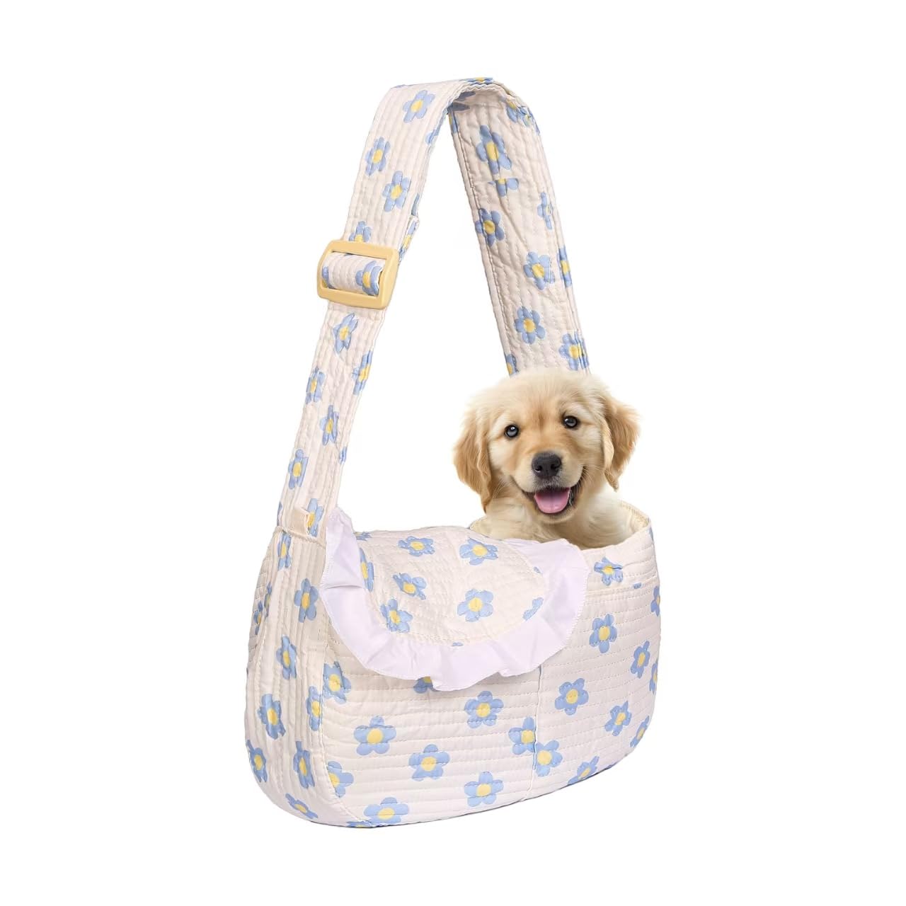 Floral Dog Carrier Bag for Cats & Small Dogs 3-15 LBS, Hands-Free Cat Sling with Adjust Strap & Pocket, Pets Sling Carrier Cross