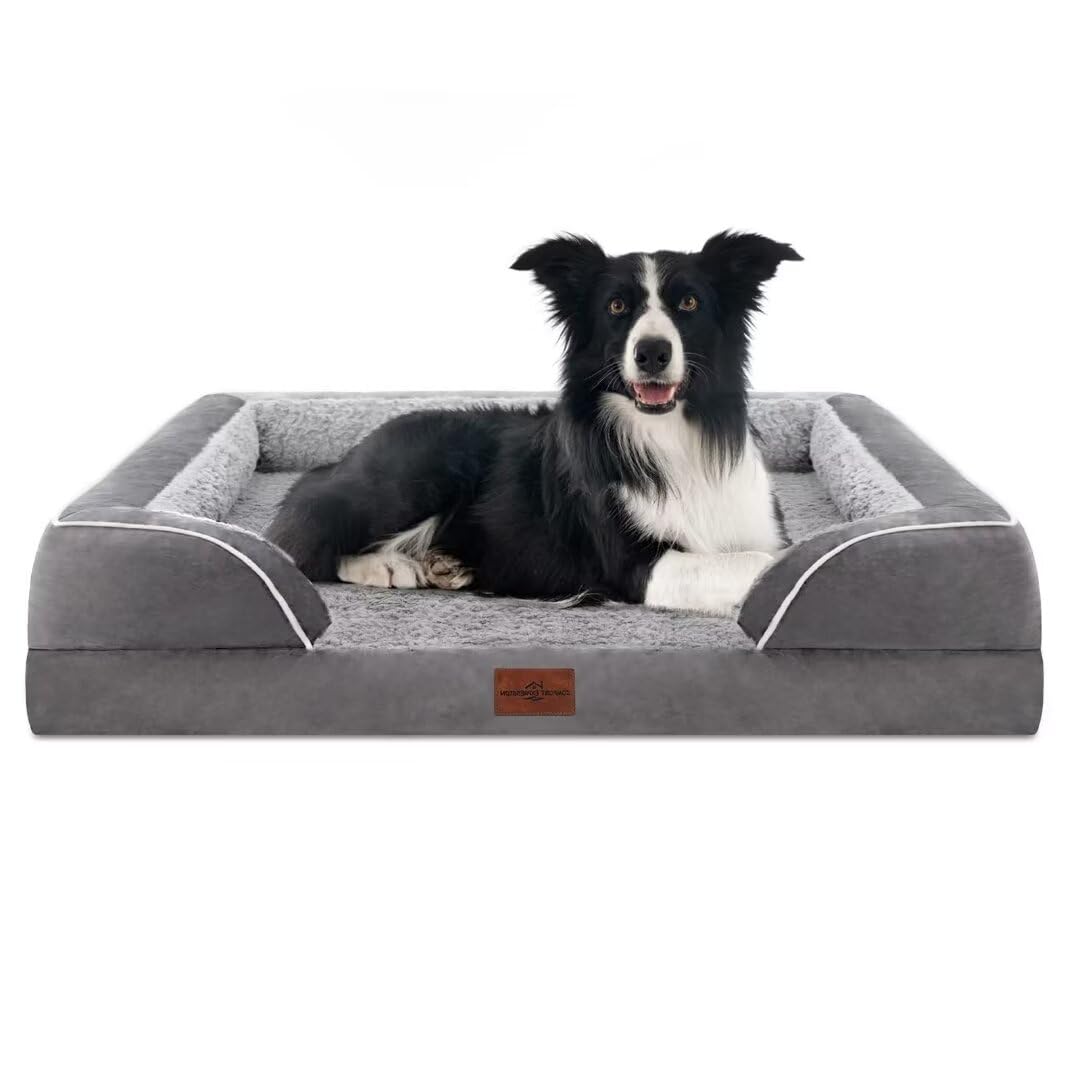 Comfort Expression Large Dog Beds Waterproof Orthopedic Foam Dog Beds For Large Dogs Sofa Comfy Pet Bed With Washable Removable Cover & Non-Slip Bottom(Large,Grey)