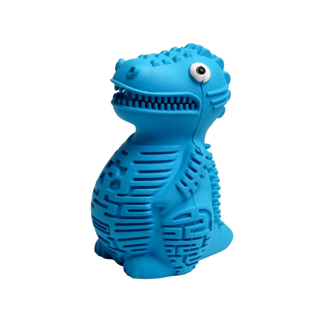 WOOZAPET Topplesaurus Dinosaur Dog Treat Dispenser Toy, Interactive Slow Feeder, Blue