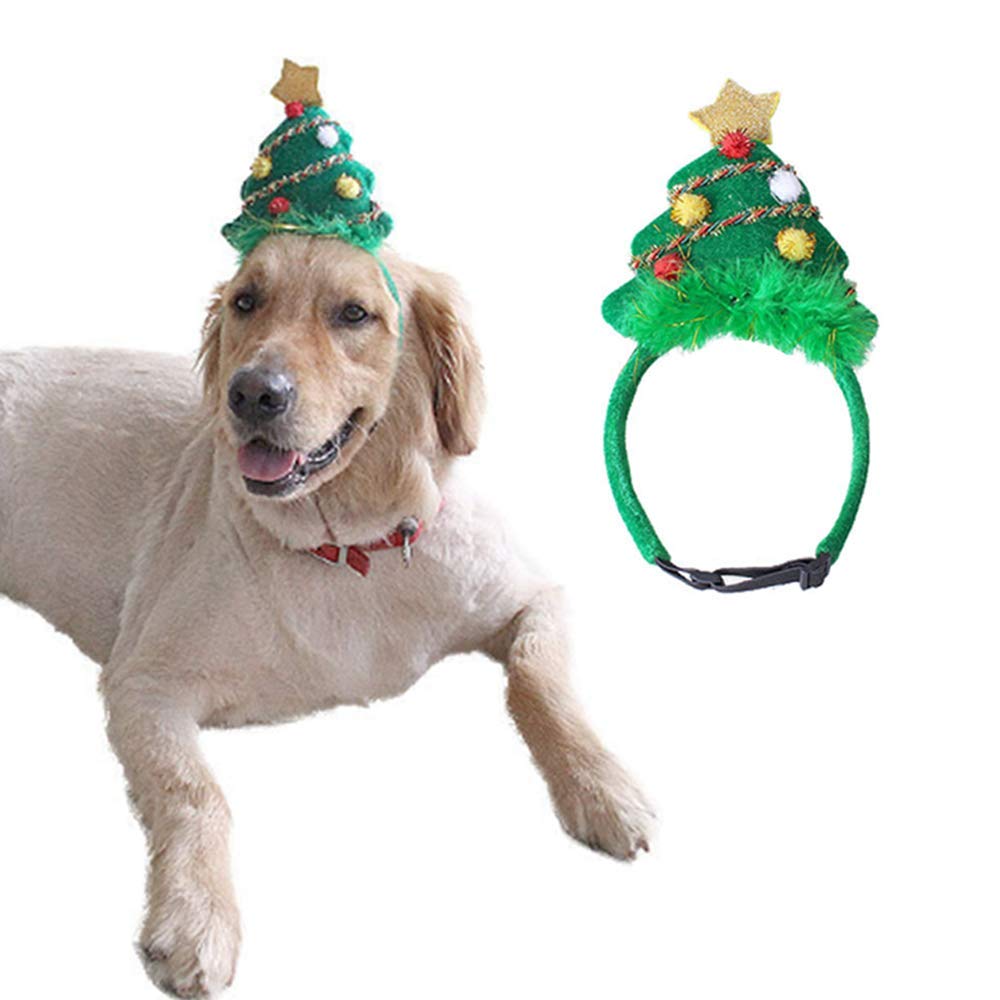 Aniac Christmas Tree Dog Costume - Medium Large Dog Xmas Tree Headband & Santa Hat - Cute Holiday Head Accessories