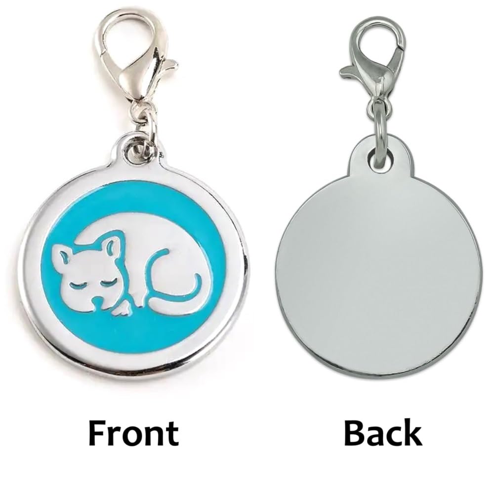 Coolliant Personalized Pet Id Tags With Lobster Claw Clasp - Small Cat Tags (Sleeping-Round-Small: Blue)