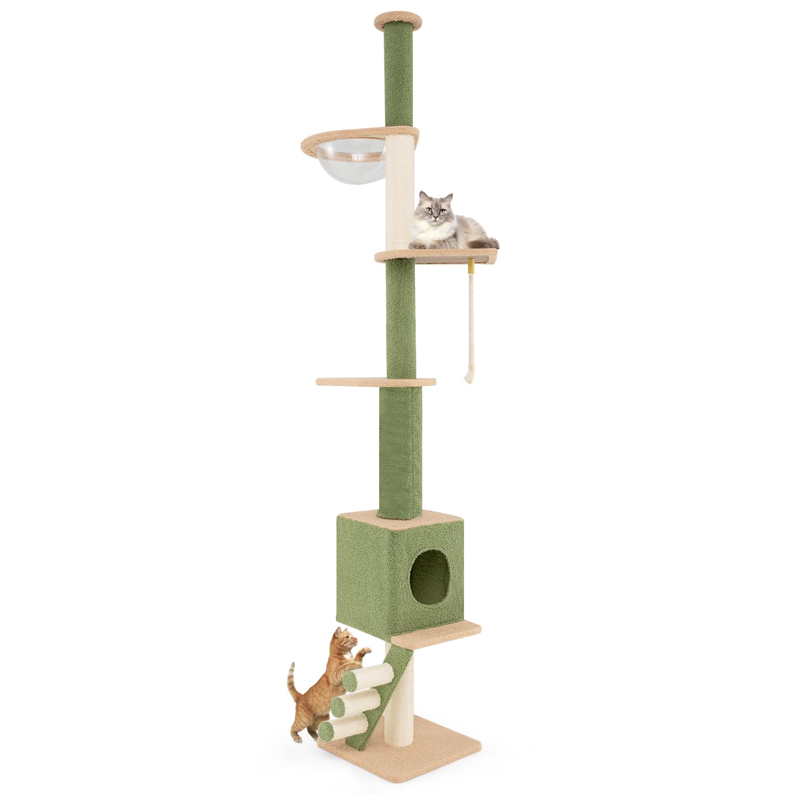 PETSITE Floor to Ceiling Cat Tree, 86-99.5 Height Adjustable Tall Cat Tower with Sisal Scratching Posts, Space Capsule, Cat Cond