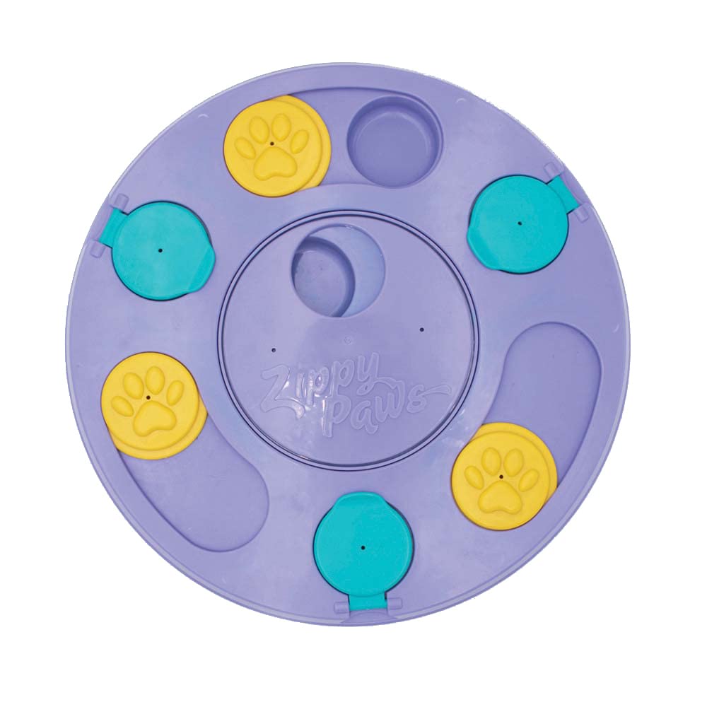 ZippyPaws SmartyPaws Puzzler Dog Toy - Interactive 3-in-1 Puzzle, 11"x11", Purple, Model 818786014544