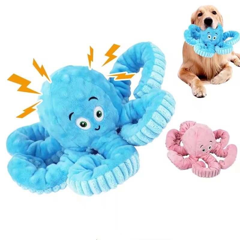 Wishstore Dog Squeaky Toys Octopus -Tough Plush For Large Medium & Small Dog Toys (Blue)