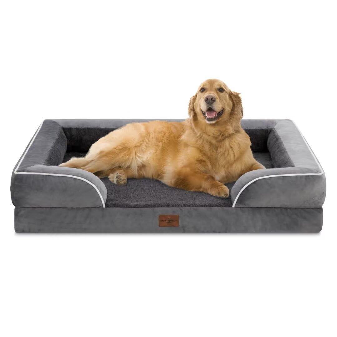 Comfort Expression Xl Dog Bed With Bolster, Waterproof Orthopedic Foam Dog Beds For Extra Large Dogs, Washable Dogs Sofa Pet Bed