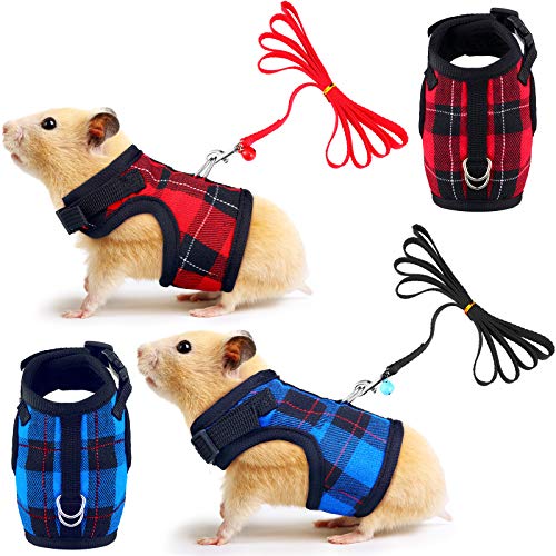 2 Pieces Guinea Pig Harness and Leash with Safety Bell Adjustable Hamster Ferret Harness and Leash Set No Pulling Walking Vest f