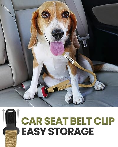 Outdoormaster Bungee Dog Leash, Heavy Duty Dog Leash With Shock Absorption, 2 Padded Handles Training Leash, Improved Dog Safety And Comfort - Khaki Upgraded, 4 Ft